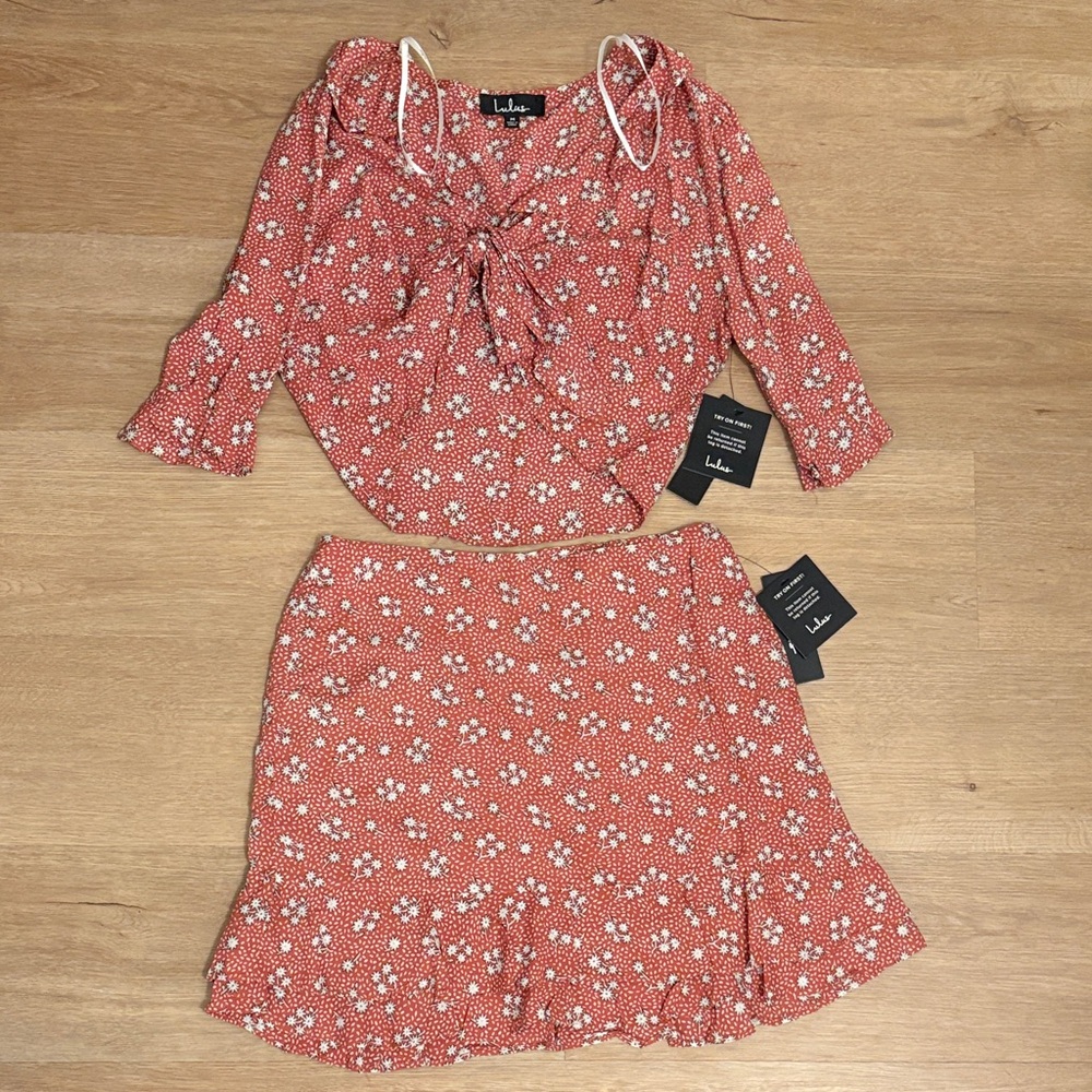 Lulu's Red Floral Skater Skirt